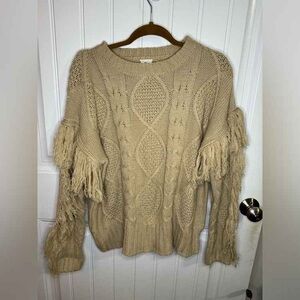 Elegant Beige Knit Sweater with Fringe